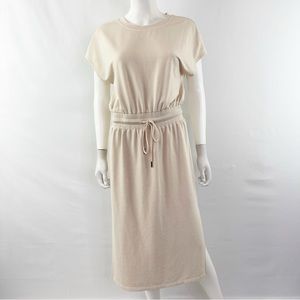 Evereve Cream Midi Drawstring Waist Dress